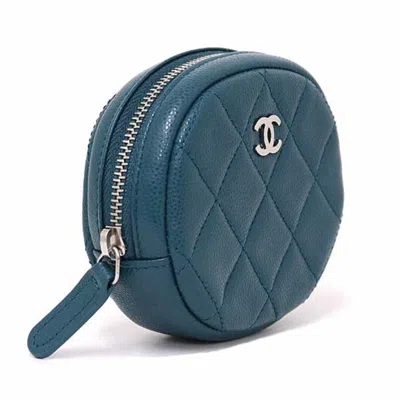 Pre-owned Chanel Matelasse Blue Dark Blue Grained Calfskin Coin Purse/coin Case ()