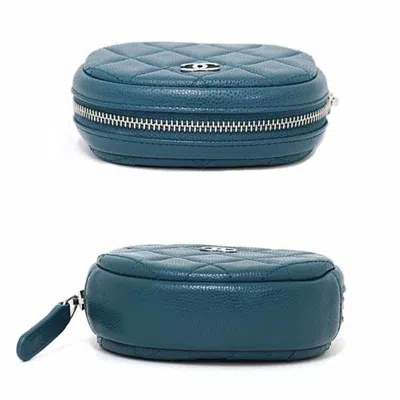 Pre-owned Chanel Matelasse Blue Dark Blue Grained Calfskin Coin Purse/coin Case ()