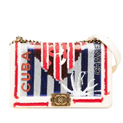 Pre-owned Chanel Multi-color Red Color White Spangles Leather Canvas Shoulder Bag ()