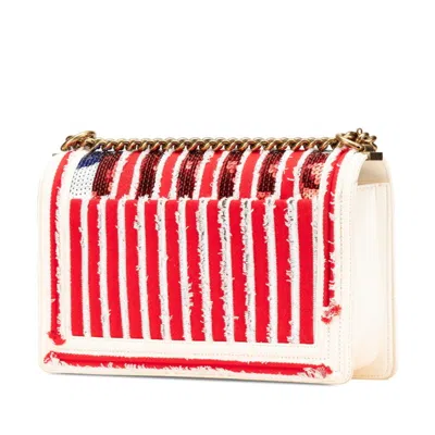 Pre-owned Chanel Multi-color Red Color White Spangles Leather Canvas Shoulder Bag ()