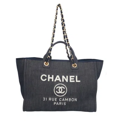 Pre-owned Chanel Navy Canvas Leather Shoulder Bag () In Blue