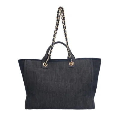 Pre-owned Chanel Navy Canvas Leather Shoulder Bag () In Blue