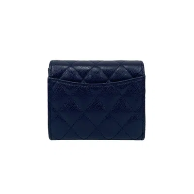Pre-owned Chanel Navy Grained Calfskin Wallet (tri-fold) () In Blue