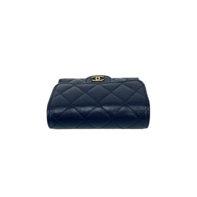 Pre-owned Chanel Navy Grained Calfskin Wallet (tri-fold) () In Blue