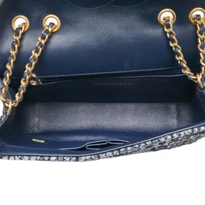 Pre-owned Chanel Navy Tweed Leather Shoulder Bag () In Blue