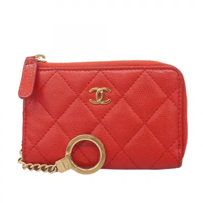 Pre-owned Chanel Red Color Grained Calfskin Coin Purse/coin Case ()