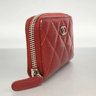 Pre-owned Chanel Red Color Grained Calfskin Coin Purse/coin Case ()