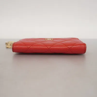 Pre-owned Chanel Red Color Grained Calfskin Coin Purse/coin Case ()