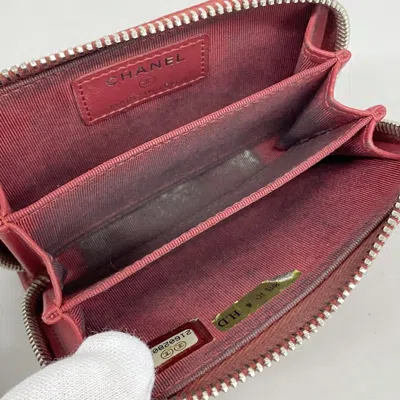 Pre-owned Chanel Red Color Grained Calfskin Coin Purse/coin Case ()