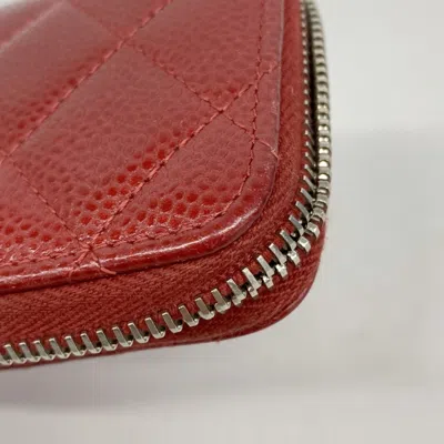 Pre-owned Chanel Red Color Grained Calfskin Coin Purse/coin Case ()