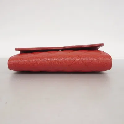 Pre-owned Chanel Red Color Grained Calfskin Long Wallet (bi-fold) ()