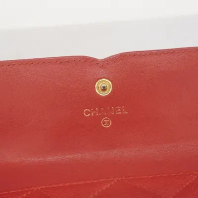 Pre-owned Chanel Red Color Grained Calfskin Long Wallet (bi-fold) ()