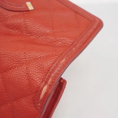 Pre-owned Chanel Red Color Grained Calfskin Long Wallet (bi-fold) ()