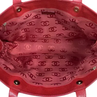 Pre-owned Chanel Red Color Grained Calfskin Tote Bag ()