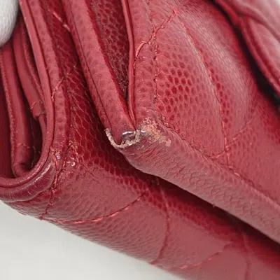 Pre-owned Chanel Red Color Grained Calfskin Wallet (tri-fold) ()