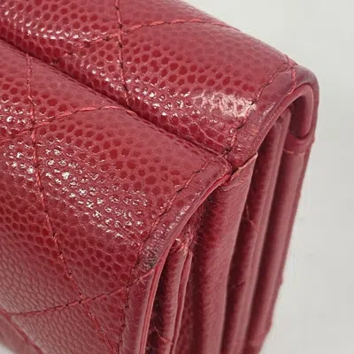 Pre-owned Chanel Red Color Grained Calfskin Wallet (tri-fold) ()