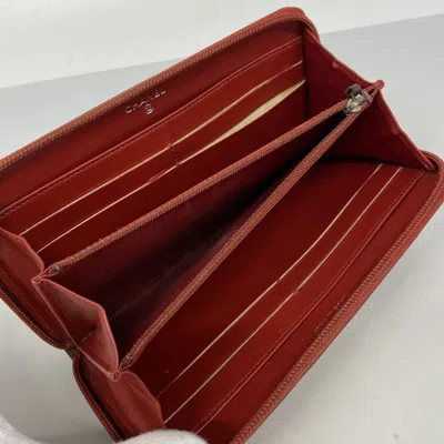 Pre-owned Chanel Red Color Leather Long Wallet (bi-fold) ()