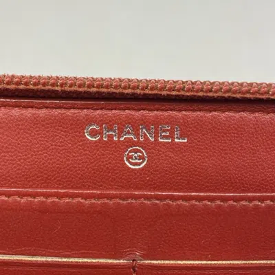 Pre-owned Chanel Red Color Leather Long Wallet (bi-fold) ()