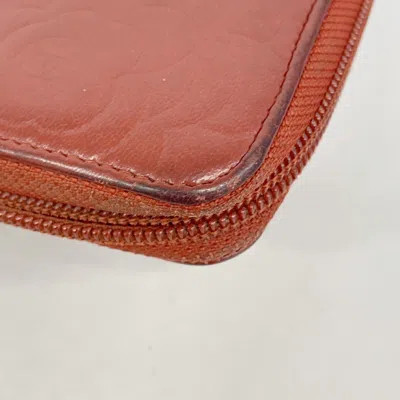 Pre-owned Chanel Red Color Leather Long Wallet (bi-fold) ()