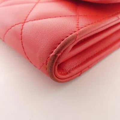 Pre-owned Chanel Red Color Leather Long Wallet (bi-fold) ()