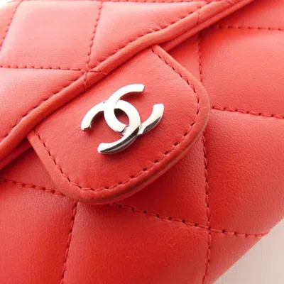 Pre-owned Chanel Red Color Leather Long Wallet (bi-fold) ()