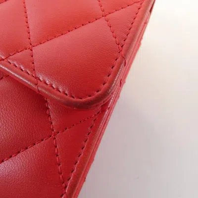 Pre-owned Chanel Red Color Leather Long Wallet (bi-fold) ()