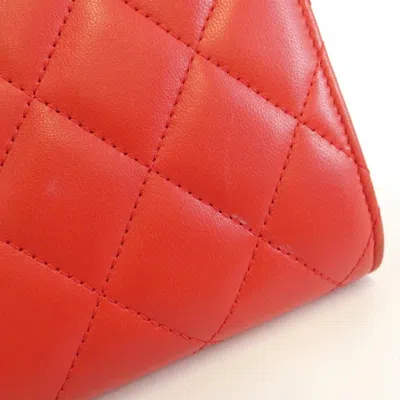 Pre-owned Chanel Red Color Leather Long Wallet (bi-fold) ()