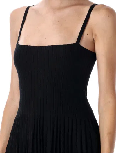 Magda Butrym Ribbed Texture Pleated Skirt Dress In Black