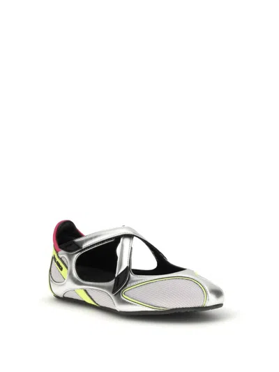 Attico Floor 01 Multicolor Ballet Shoes With Logo On The Side And Cut-out Design In Fabric Woman In Silver