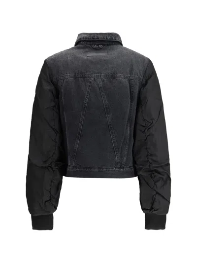 Ganni Modern Denim Jacket Contrast Sleeves In Black