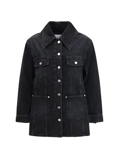 Ganni Women Washed Denim Jacket In Black