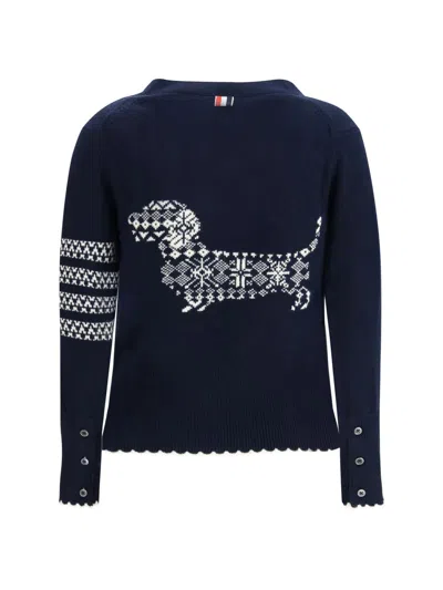 Thom Browne Holiday Merino Hector Intarsia Cardigan In Blue