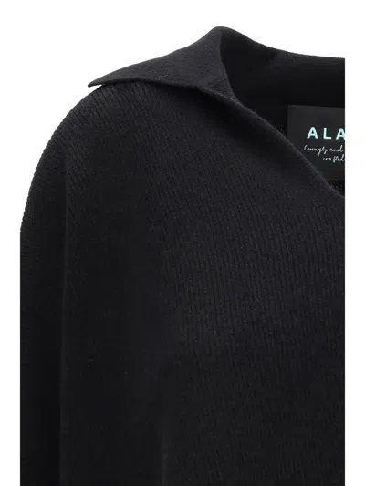 Alanui Black Cashmere Polo Shirt In Black