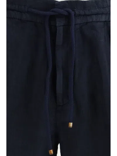 Brunello Cucinelli Garment Dyed Linen Gabardine Bermuda Shorts With Drawstring And Darts In Blue