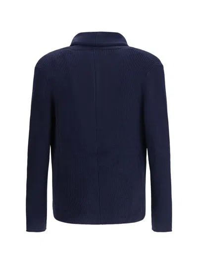 Brunello Cucinelli Double Breasted Ribbed Knit Button Cardigan In Blue
