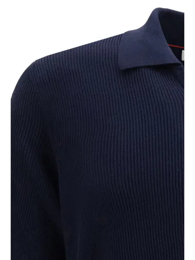 Brunello Cucinelli Ribbed-knit Cotton Polo Sweater In Blue