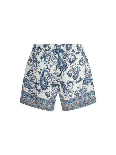 Etro Swim Shorts With Placed Leafy Paisley Print In Blue