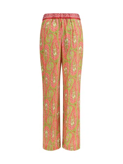 Etro Women Bootcut Trousers With Placed Paisley Foliage Print In Multi