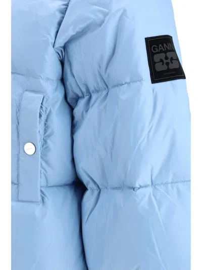 Ganni Shiny Nylon Short Puffer Jacket In Blue