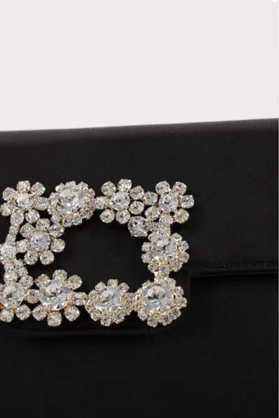 Roger Vivier Satin Efflorescence Envelope Clutch Bag In Black