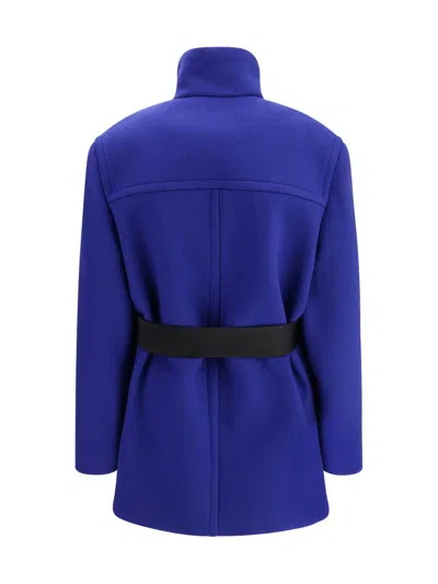 Saint Laurent Belted Silk-trimmed Wool Jacket In Blue