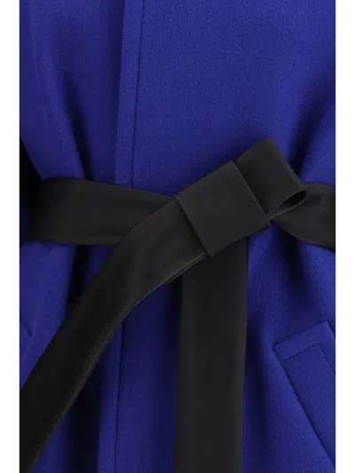Saint Laurent Belted Silk-trimmed Wool Jacket In Blue