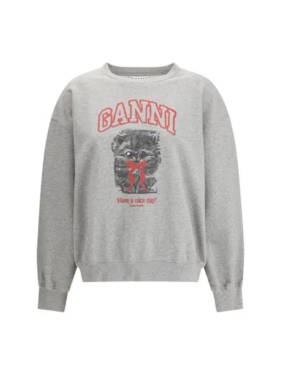 Ganni Women Margot Kitty Organic Cotton Sweatshirt In Gray