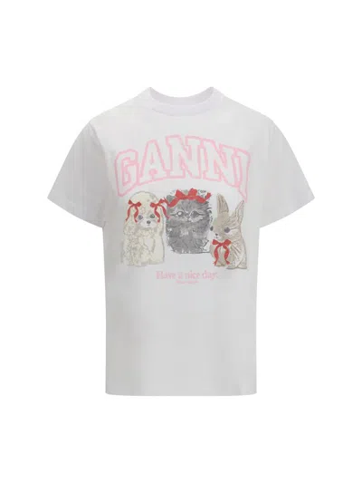 Ganni Animal Graphic Relaxed Fit T-shirt In White