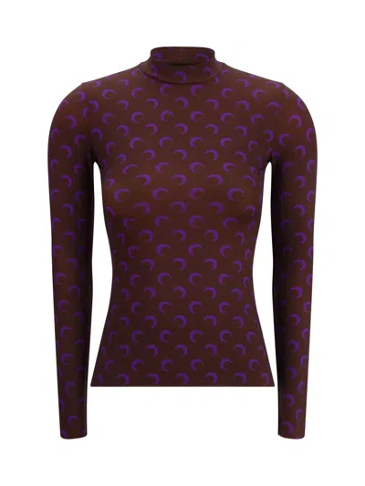 Marine Serre Moon-print High-neck Top In Brown