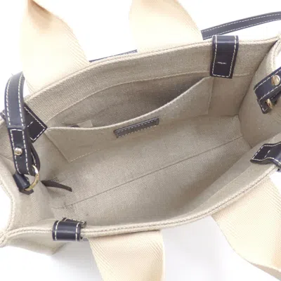 Pre-owned Chloé Blue White Linen Canvas Leather Tote Bag () In Multi
