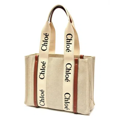 Pre-owned Chloé Brown White Canvas Leather Tote Bag () In Multi