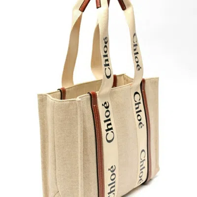 Pre-owned Chloé Brown White Canvas Leather Tote Bag () In Multi