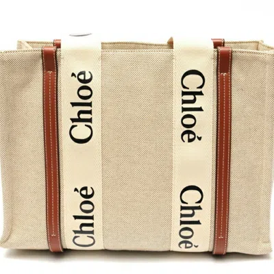 Pre-owned Chloé Brown White Canvas Leather Tote Bag () In Multi