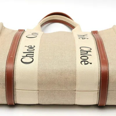 Pre-owned Chloé Brown White Canvas Leather Tote Bag () In Multi